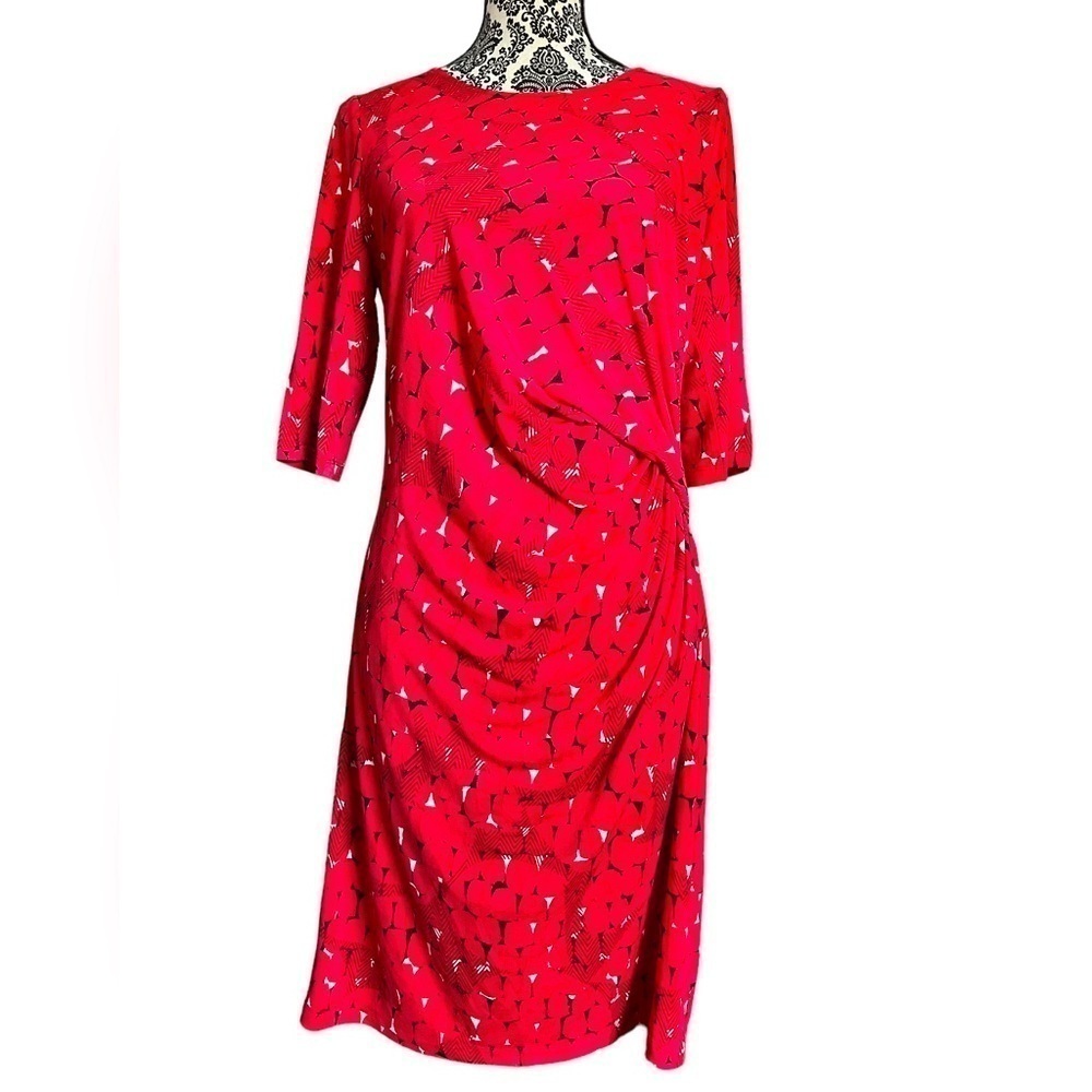 NIC + ZOE Lined Side Twist Red Abstract Print Dress -Size M